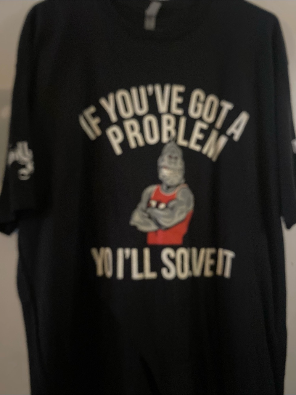 Source Unknown Black Graphic Tee with White Text and Red Accent